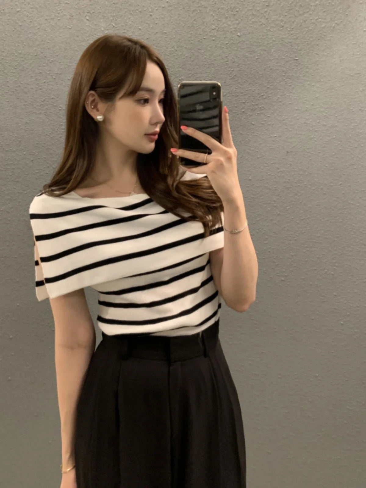 Summer Chic Design Svel Knitted Top Women's Faion Belted Stripe Vintage Retro Small Size Korean Sle Vest