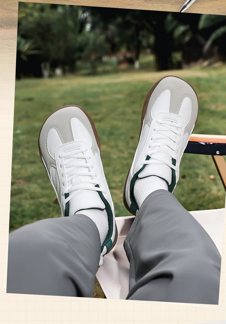 Men's Sports Shoes New Low Heel Round Toe Flat Heel Leather Surface Breathable and Comfortable Lace-up Couple's Style