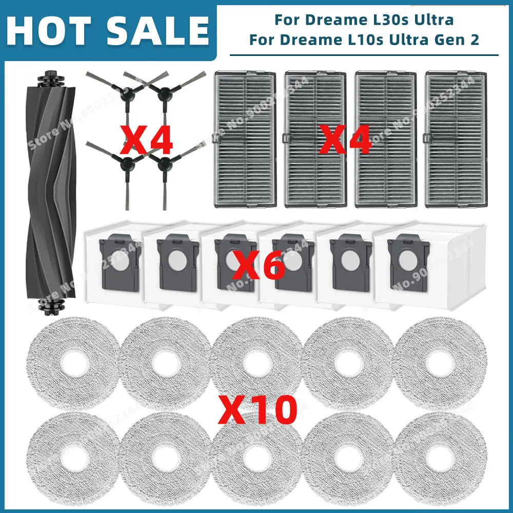 Compatible For Dreame L10s Ultra Gen 2 / L30s Ultra / L30 Pro Ultra Parts Accessories Main Side Brush Filter Mop Cloth Dust Bag