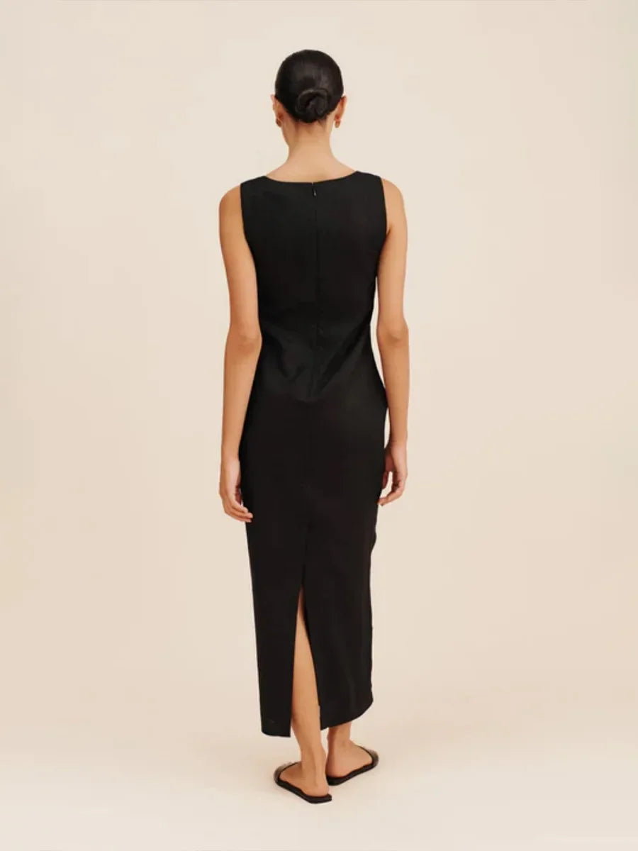 Wolfeel Cotton Linen Square Neck Suspender Dress Women's Solid Color Fashion Slim Fit Long Dress Summer New Women's Clothing