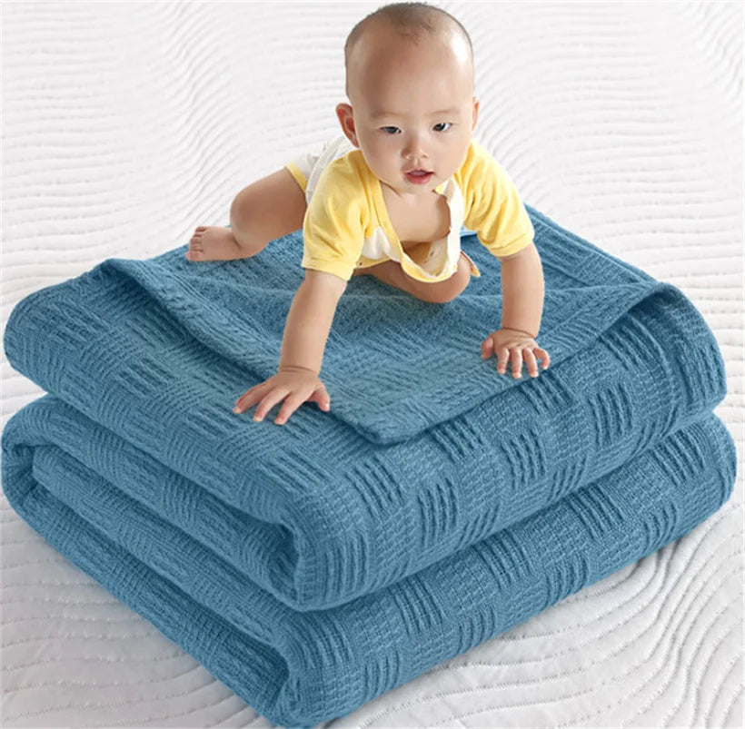 Soft Cozy 100% Cotton Throw Blanket Wide 100cm/150cm/180cm/200cm Plain Knitted Sofa Bed Cover Bedspreads Home Decor Thin Blanket