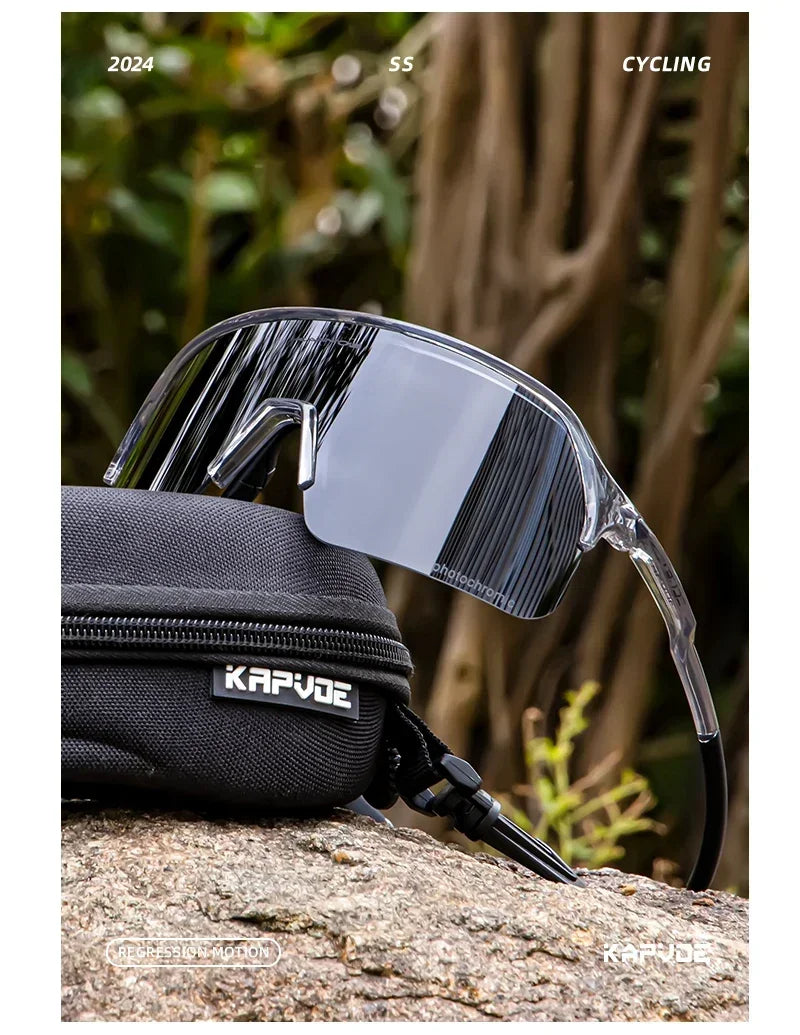 KAPVOE New Photochromic Hiking Eyewear Sunglasses Man Cycling Glasses Driving Bicycle Women MTB Bike Outdoor Sport UV400 Goggles