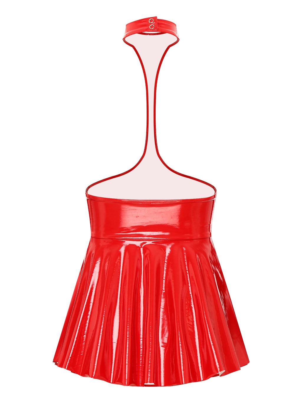 Womens Shiny Metallic Faux Leather Halter Neck Backless A-Line Dress Exposed Breast Mini Night Club Dresses Latex Clubwear