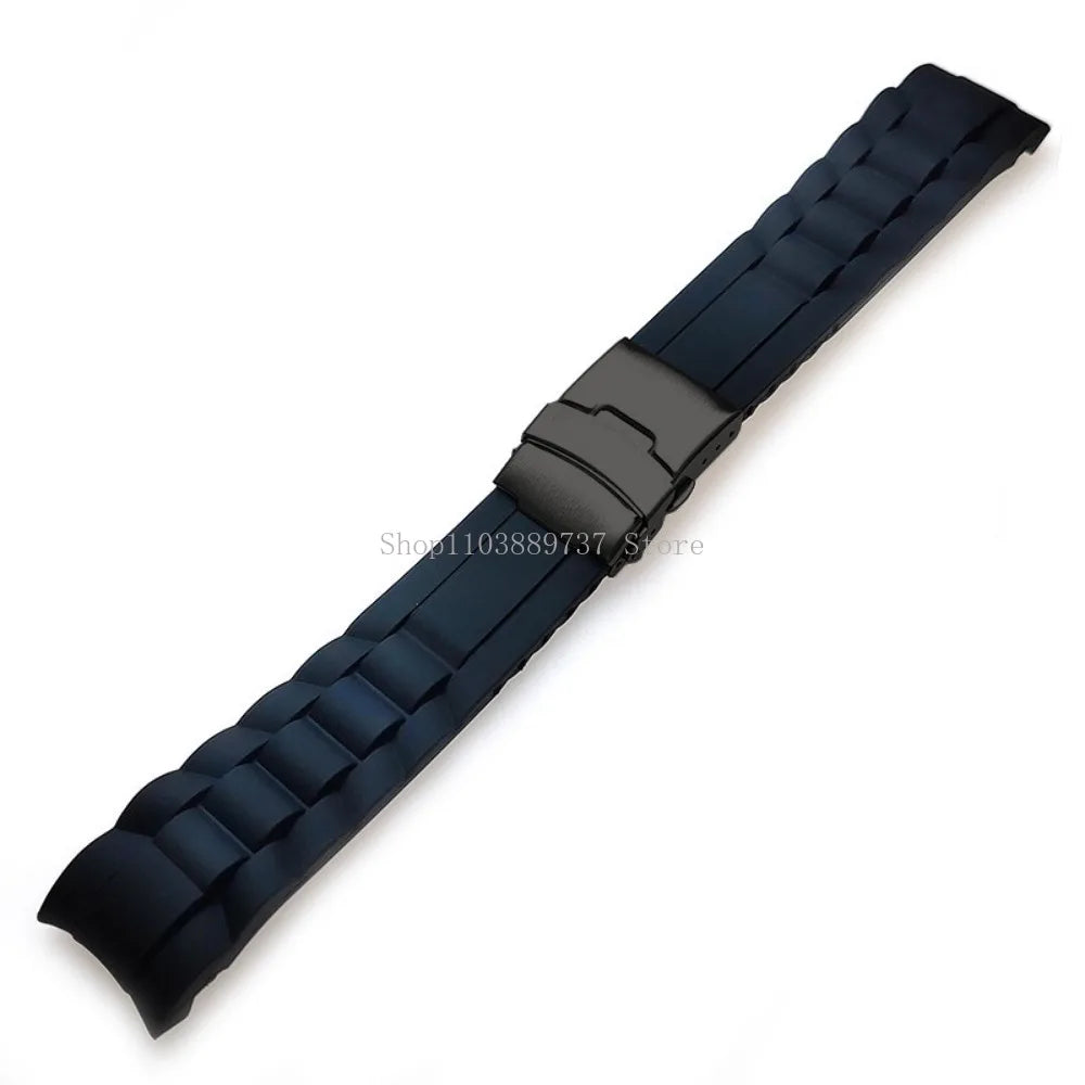 Silicone WatchBand 16mm 18mm 20mm 22mm 24mm 26mm Curved End Strap Folding Buckle Sport Bracelets Men Women Replacement Wristband