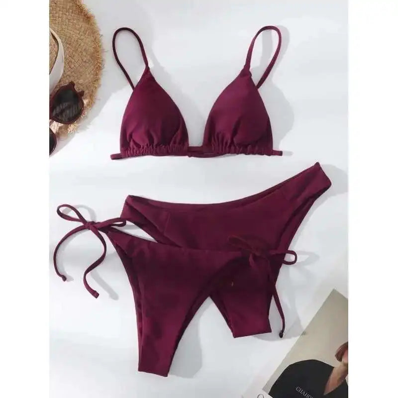 Brazilian Swimsuit Women Sexy Bikini Set Push-up Padded Bra Thong Two Pieces Swimwear Beachwear Bathing Suit Femme