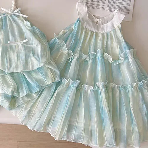 2025 New Summer Baby Girl Party Dress Sleeveless Cotton Solid Color Sister Clothing  2-7Yrs Kids Princess Dresses
