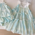 2025 New Summer Baby Girl Party Dress Sleeveless Cotton Solid Color Sister Clothing  2-7Yrs Kids Princess Dresses