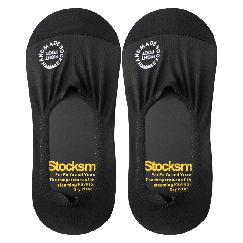 1/5pairs Men's Socks Summer Ultra-thin Invisible Elastic Silicone Non-slip Boat Sock Mesh Breathable Comfortable No Show Sokken
