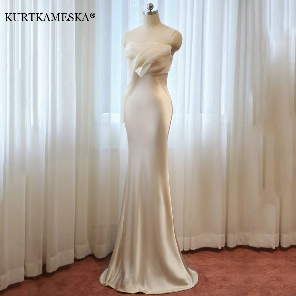 Elegant Long Prom Evening Guest Party Mermaid Trailing Dresses for Women 2022 Summer Satin Sexy Strapless Slim Cocktail Dress