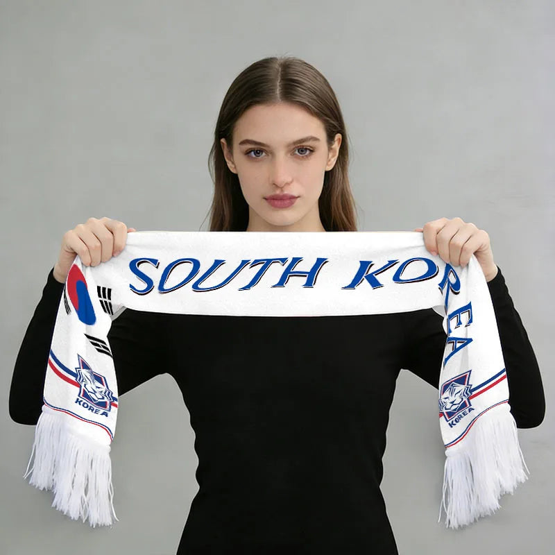 2026 Football Fan Scarf Argentina Brazil Portugal France Spain Canada USA Mexico Print Flannel Tassel Cheering Supporter Scarf