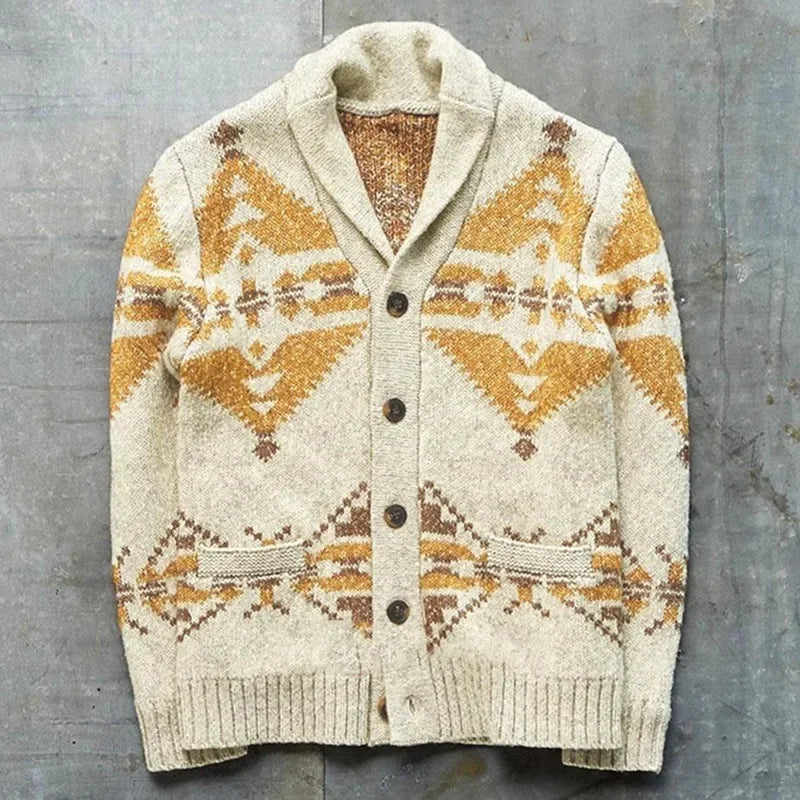 New Fashion Men Streetwear Cardigans Sweatercoats Autumn Man Outwear Casual Cardigans Retro Jacquard Sleeve Knitted Sweaters 3XL