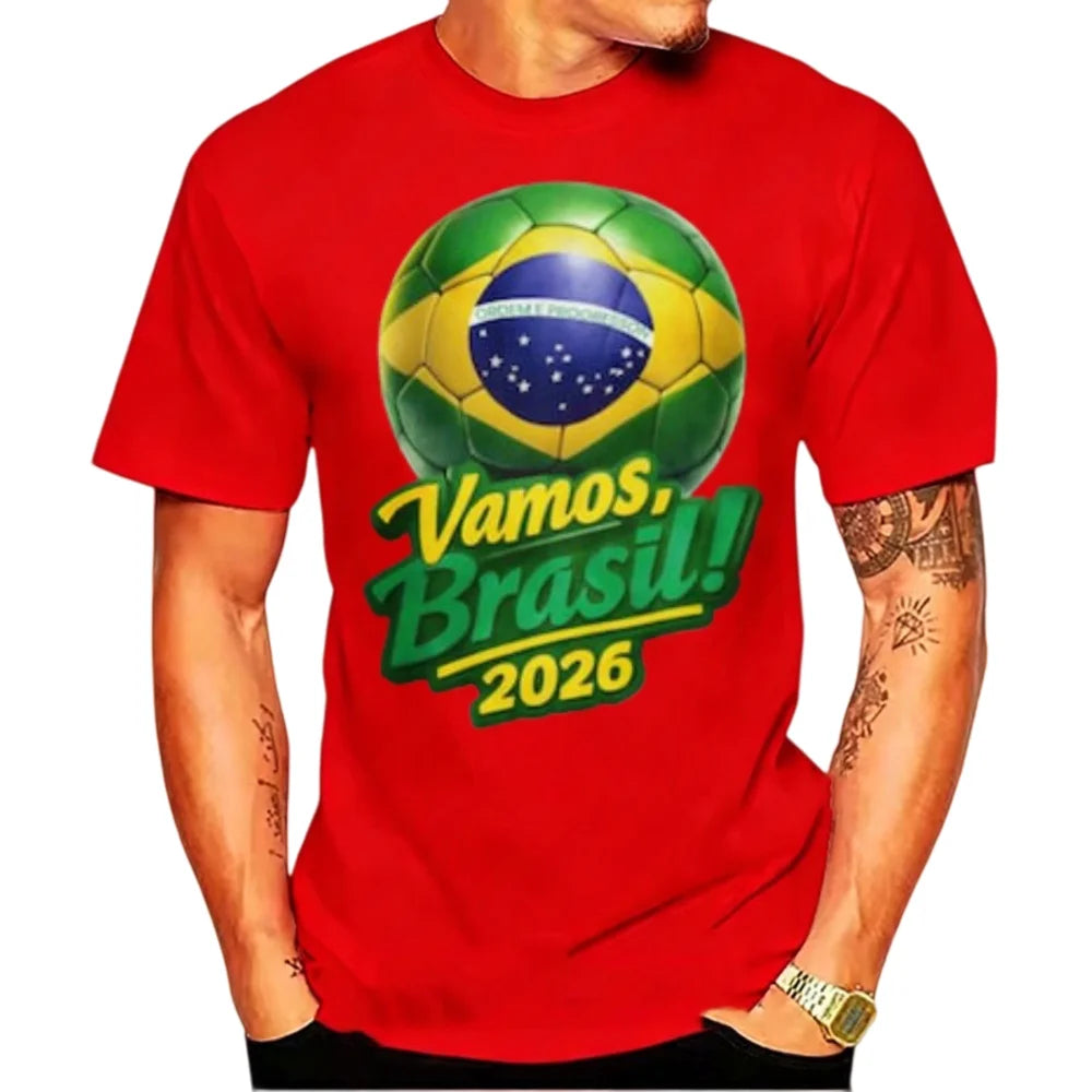 Go Brazil 2026 T-shirt with Brazilian Flag Graphic Football Gift for National Team Fans for Men Casual Soft Cotton T-Shirts