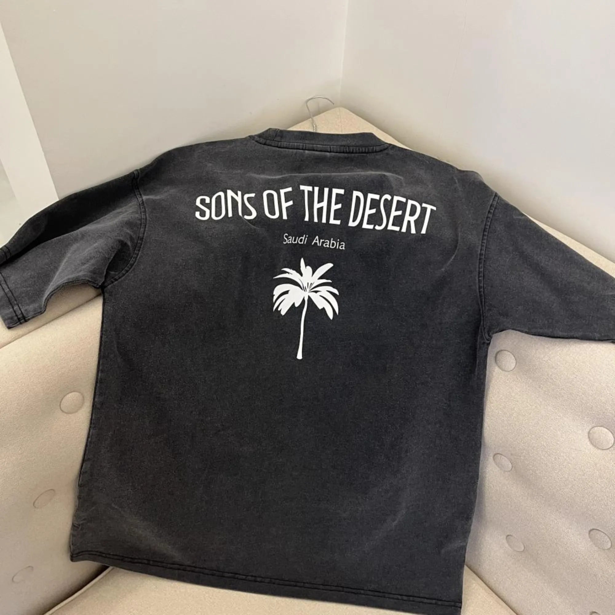Saudi Arabia Summer Short Sleeve National Day Men's Short Sleeve Cotton Washed Crew Neck Short Sleeve Loose Casual Sports Top