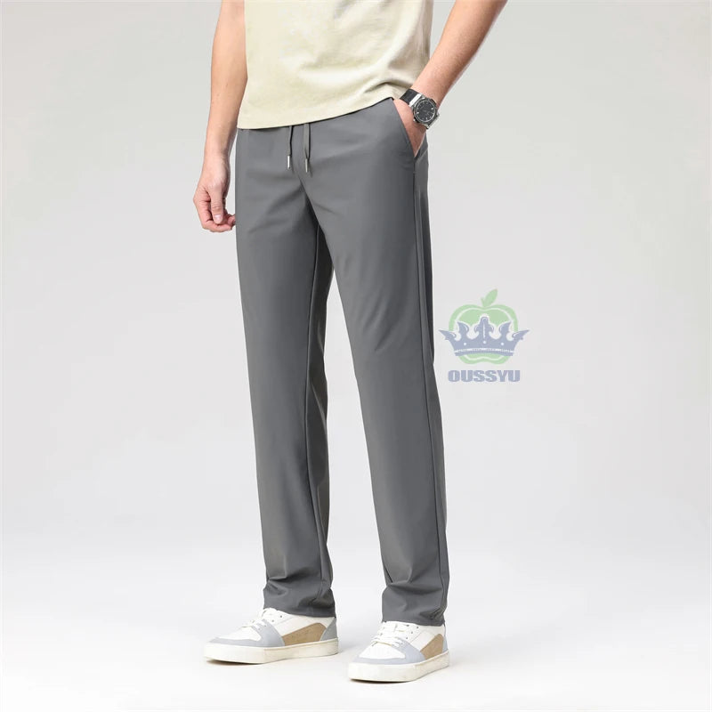 Summer High Stretch Pants Man Thin Elastic Waist Korean Grey Sweatpants Jogging Casual Sports Trousers Male Fashion Luxury Brand