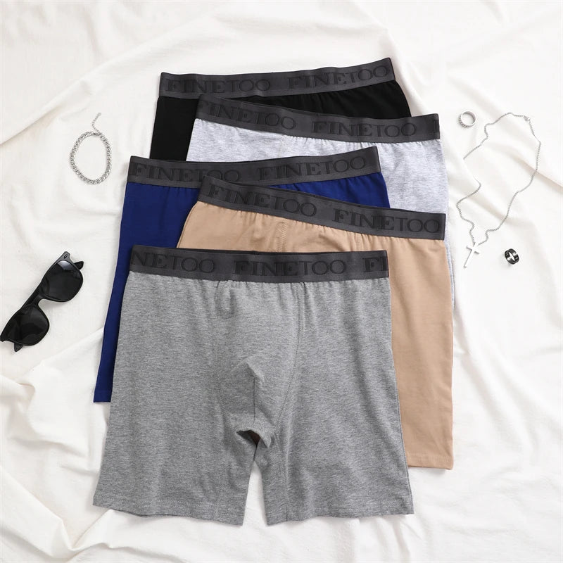 FINETOO 2pcs Cotton Long Boxers For Man Big Size Sports Fitness Pants Men Workout Tights Running Bottoming Shorts Panties S-XXL