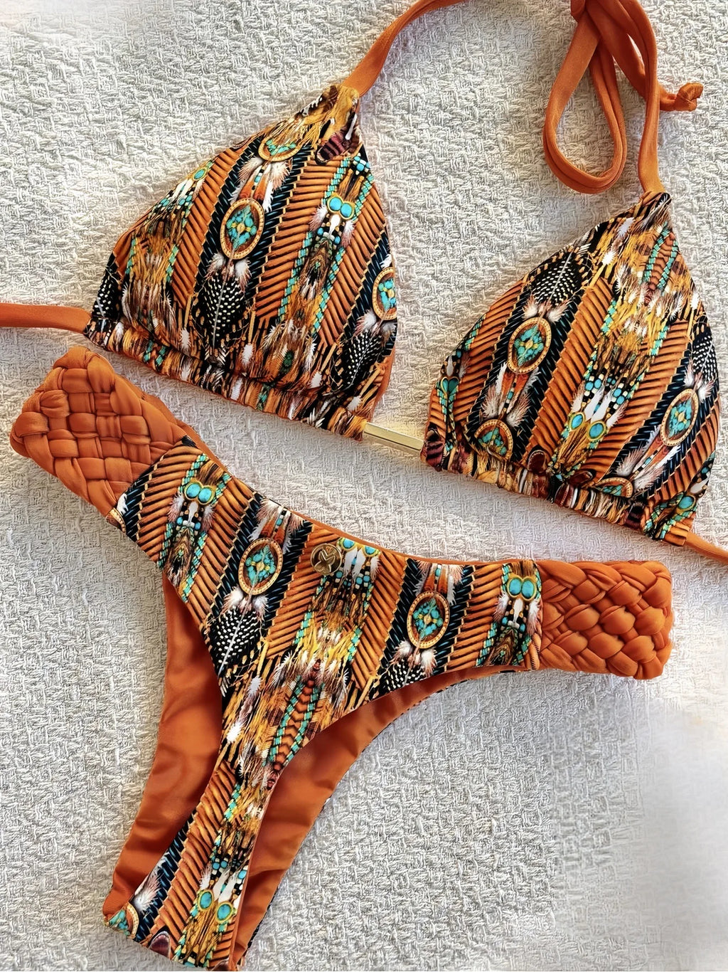 2026 New Weaving Bikini Set Women's print 2 Piece Swimsuit women sexy suspender Backless Beach Vacation Bathing Suit swimwear
