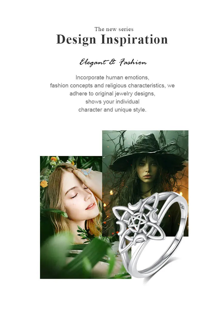 Eudora 925 Sterling Silver Witch Knot Adjustable Ring for Women Man Irish Celtic Knot Witchcraft Amulet Ring Wicca Jewelry Gift