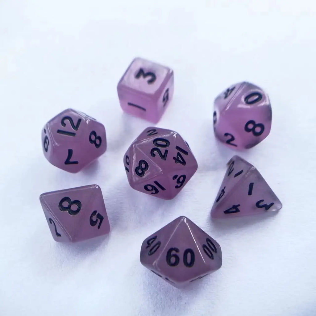 Mini DND Polyhedral Glow In The Dark Colorful Dice 7 Pcs/Set with Dice Bag For DND COC TRPG Role Playing Games