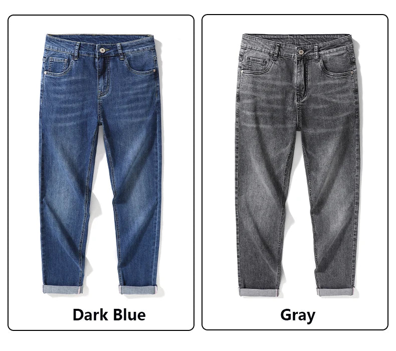 KSTUN 2025 Spring Summer Jeans For Men Slim Straight Gray Light Blue Stretch Jeans Regular Fit Denim Pants Mens Clothing Cowboys