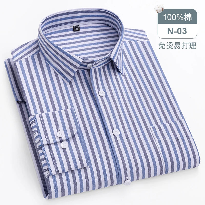Oversize Long Sleeve Casual Shirts For Man 11XL For 150KGS 100% Cotton Oxford Plaid Business Blouse Daily Top Clothing New Style