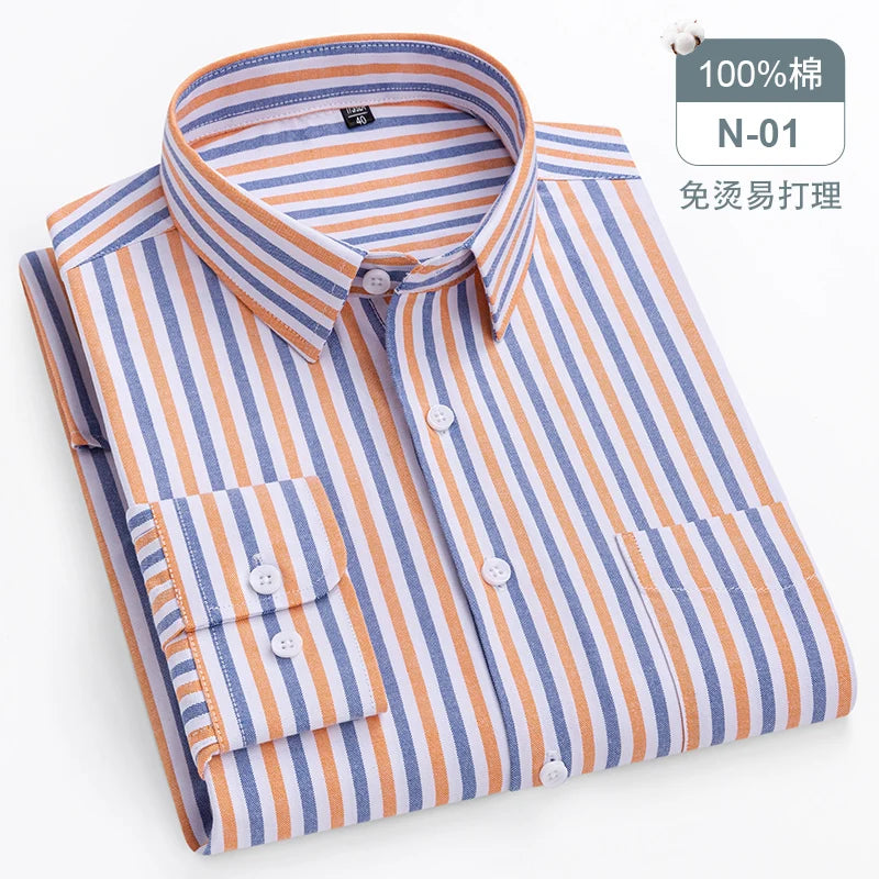 Oversize Long Sleeve Casual Shirts For Man 11XL For 150KGS 100% Cotton Oxford Plaid Business Blouse Daily Top Clothing New Style