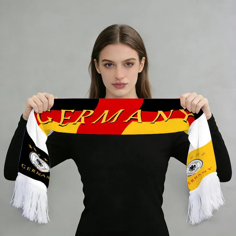 2026 Football Fan Scarf Argentina Brazil Portugal France Spain Canada USA Mexico Print Flannel Tassel Cheering Supporter Scarf
