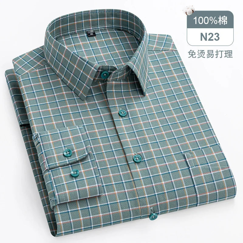 Oversize Long Sleeve Casual Shirts For Man 11XL For 150KGS 100% Cotton Oxford Plaid Business Blouse Daily Top Clothing New Style