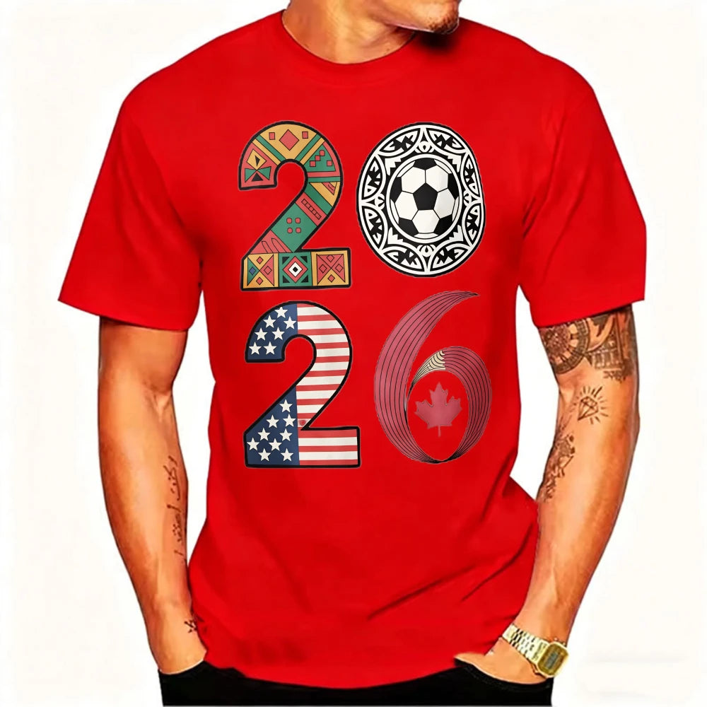 2026 USA Canada Mexico Soccer T-Shirt Cotton Shirt Tribal & Flag Graphic Tee, Ideal Gift for North American Football Enthusiasts