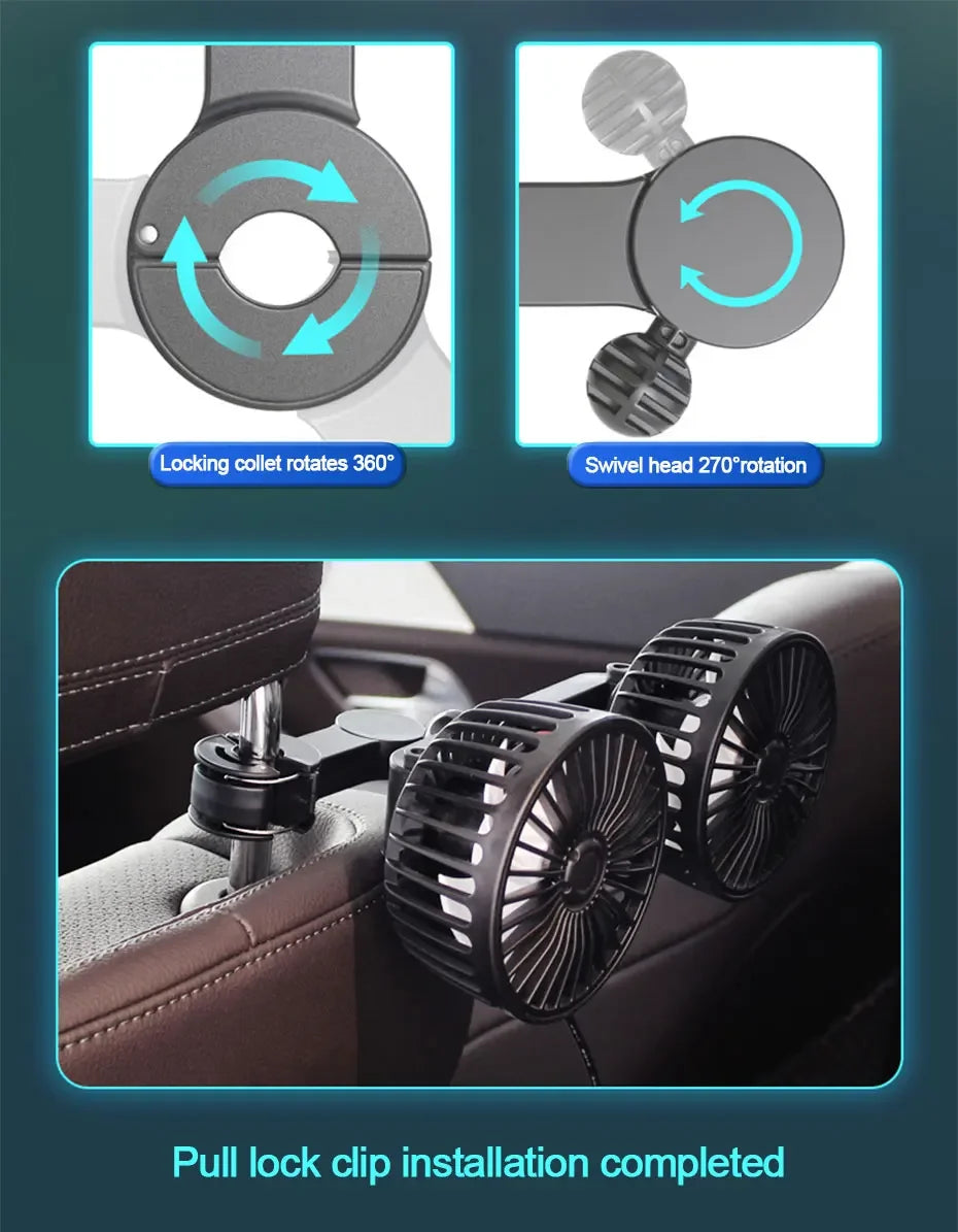 3-speed Car Seat Back Cooling Fan USB Charge Dual Head Fan 360 Degree Rotation Neck Cooler for Summer Car Accessories