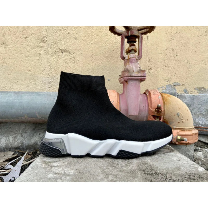 Paris High Top Knitted Boots Sporty Cushioned Dad Shoes Breathable Quick Dry Rubber Outsole Unisex Running Shoes