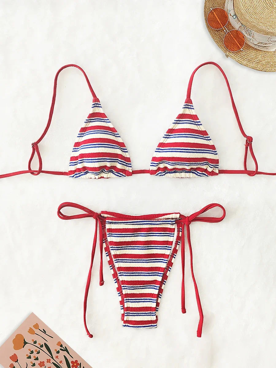 Women's Sexy Push-Up Two-Piece Swimsuit 2026 Bathing Suit Micro Beachwear Stripe Bikini Set Swimwear Trendy Mciro