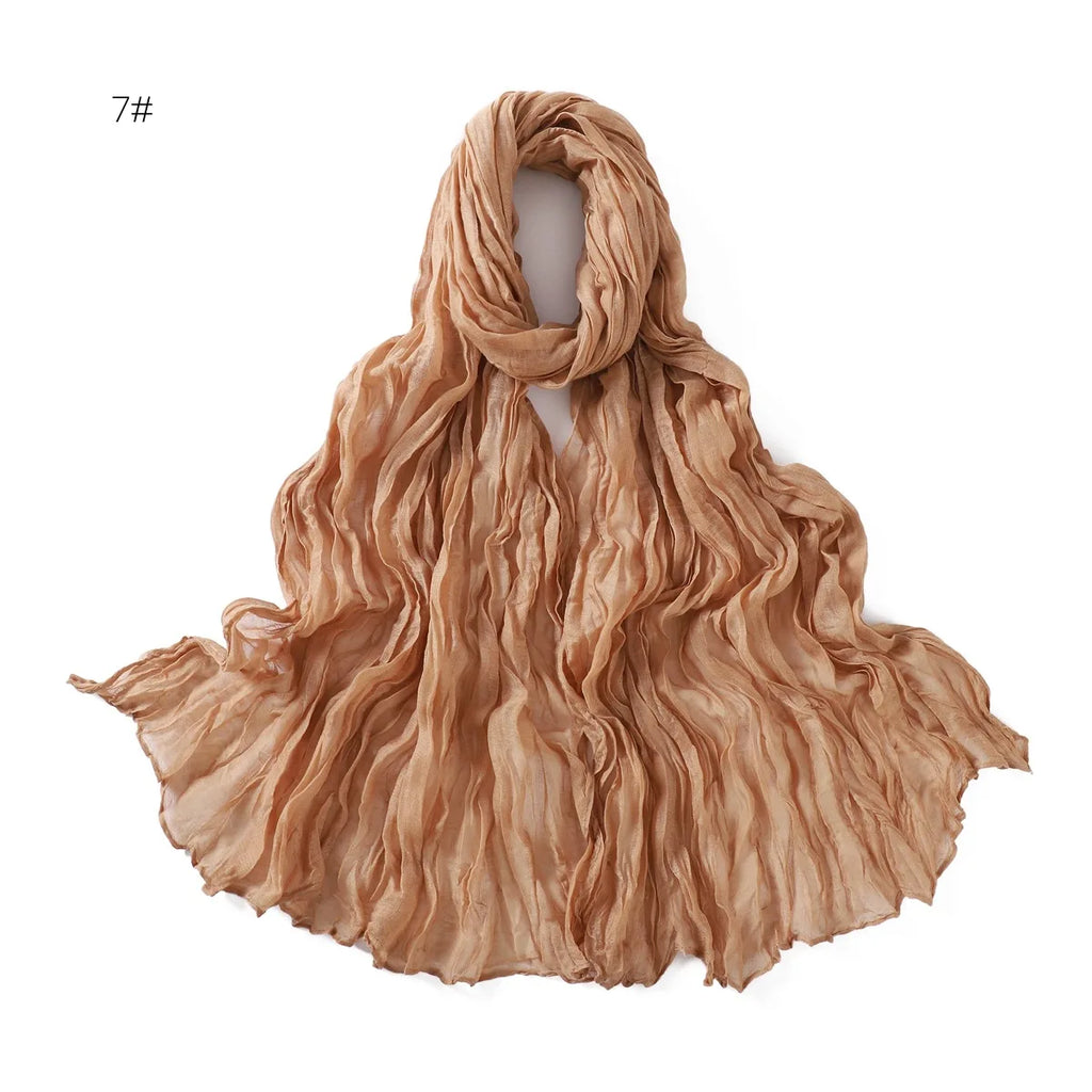 Crumpled Scarf For Women Girls Students Spring New Solid Color Cotton Voile Thin Scarves Soft Knitting Shawl Female Wrap Shawls