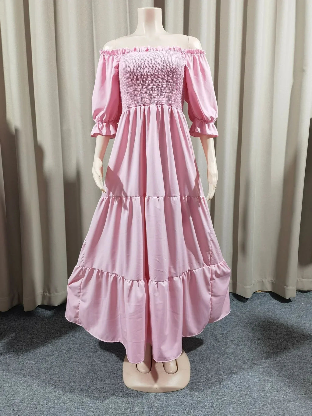 A Line Pleated Blue Princess Long Dresses Women Puff Sleeve High Waist Square Neck Maxi Dress Summer Solid Ruffles Party Dresses