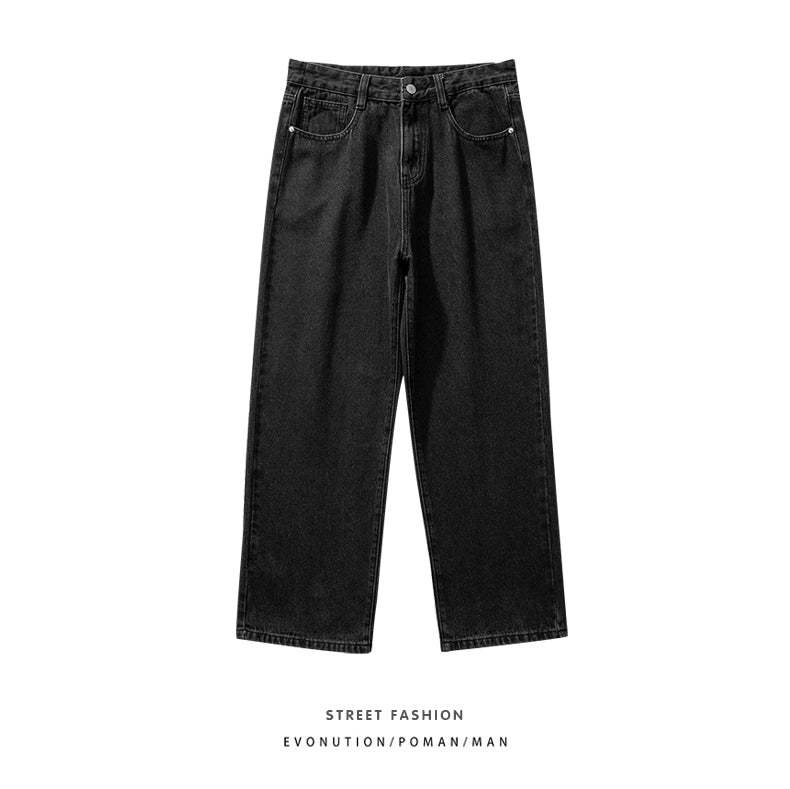 2023 New Korean Fashion Men's Baggy Jeans Classic Unisex Man Straight Denim Wide-leg Pants Hip Hop Bagy Light Blue Grey Black