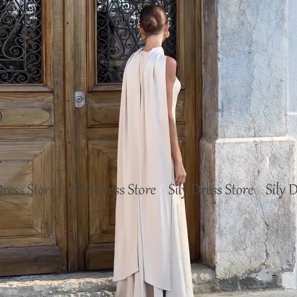 Saudi Arabian Dresses for Special Occasions Satin Mermaid Evening Dress White O-Neck Trumpet Formal Dresses with Shawl