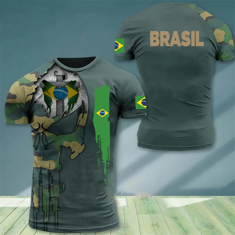 Brazil Flag Men's T-Shirt 3D Print Brazilian T Shirt Summer Oversized Jersey Camo Short Sleeve Sports Tactical Tee Tops Clothes