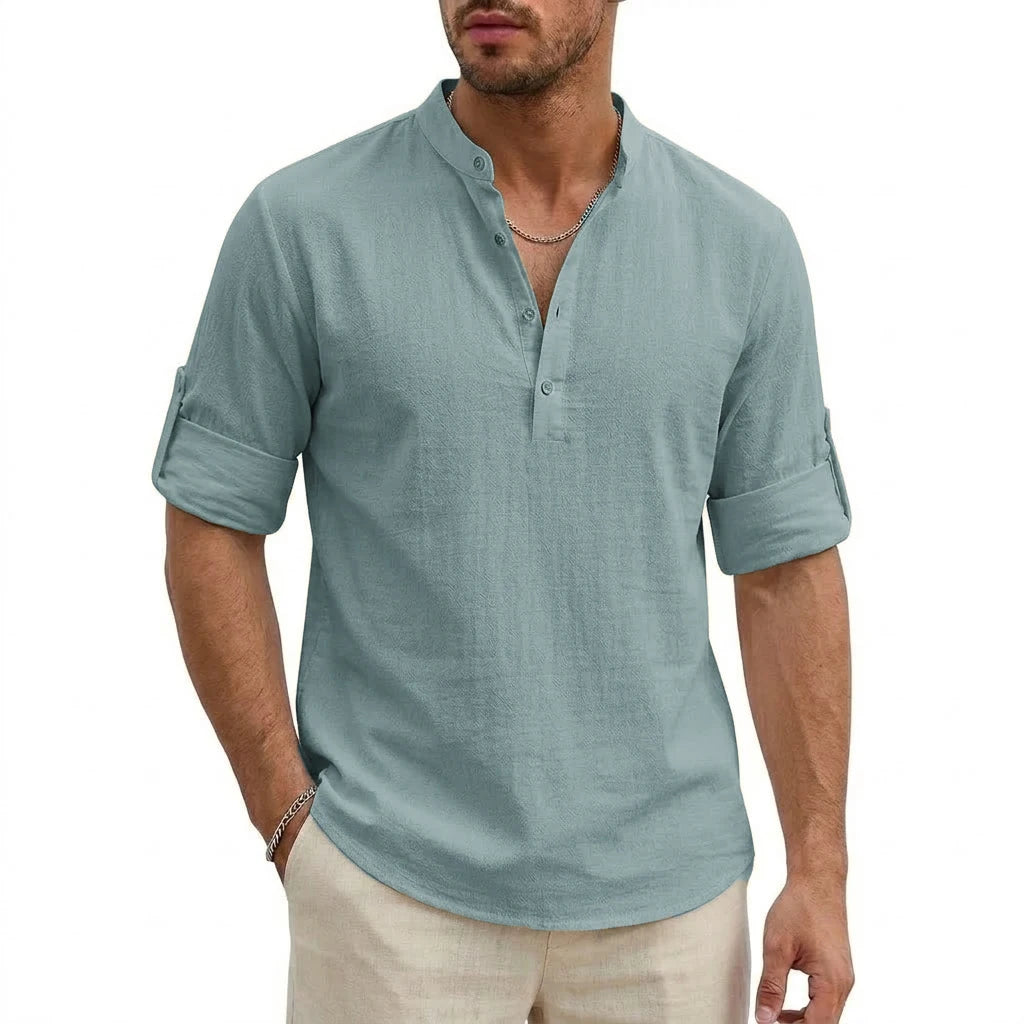 Luxury Mens Cotton Shirts Henley Casual Long Sleeve T-Shirts Beach Hawaiian Summer Linen Shirt for Men Gym Man Casual Tshirts