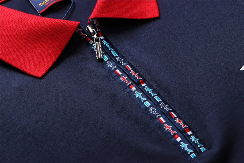 TACE&SHARK Solid Color Embroidery Polo Shirt Summer Fashion Men Business Shark Polos Tops Mens Casual Dark Blue White Clothing