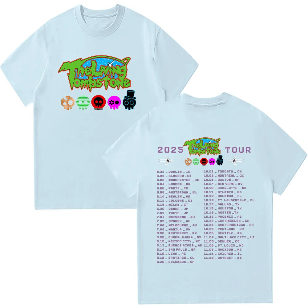 The Living Tombstone 2025 Tourt-shirts Summer Cotton Top Vintage Tees Mens Graphic T Shirts Hip Hop Harajuku Women Men Clothing