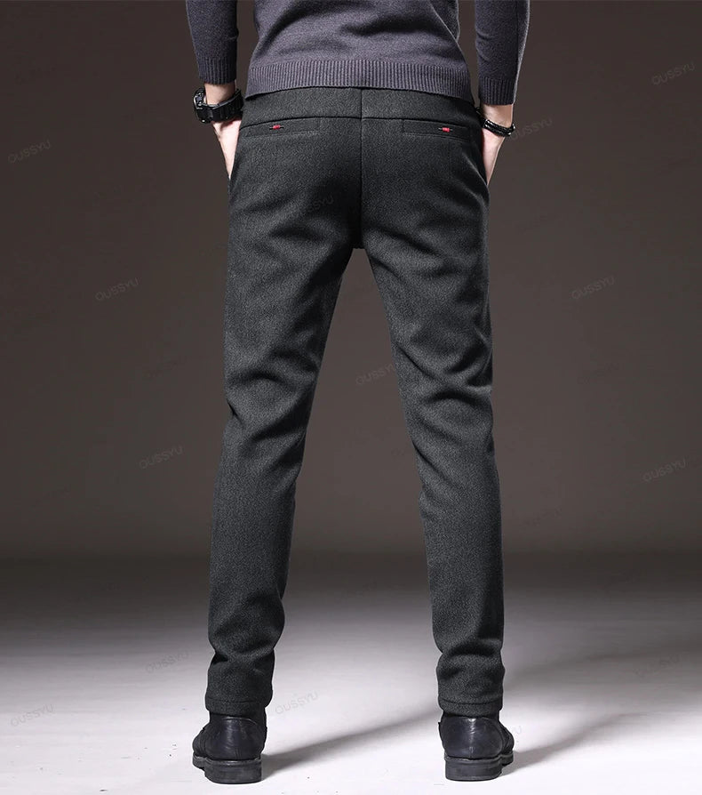 Winter Fleece Warm Men's Brushed Fabric Casual Pants Outdoors Business Thick Velvet Cotton Flocking PlushTrousers Male 28-38