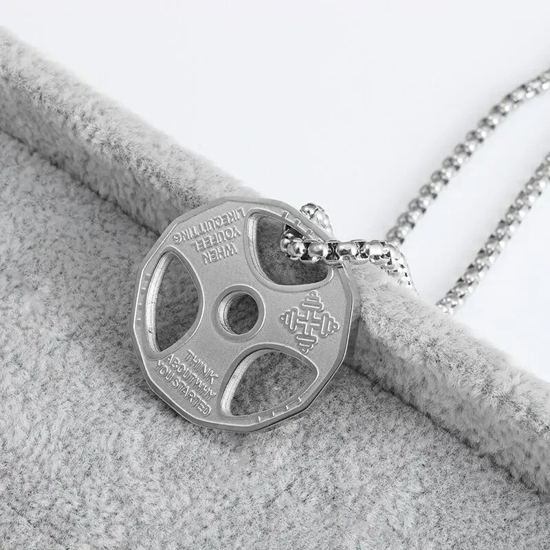Domineering fitness handheld dumbbell barbell necklace pendant men's gym bodybuilding sports and leisure accessories