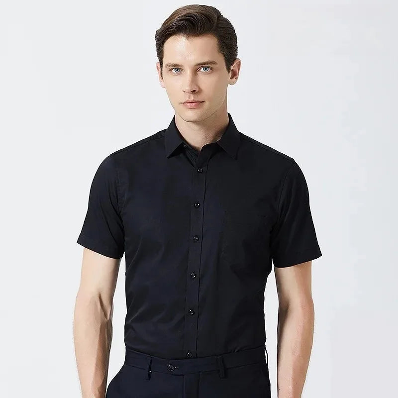 Business Dress Shirt Men Short Sleeve Autumn Spring Fashion Solid Casual Formal White Work Office Simple Basic Man Clothes 7XL