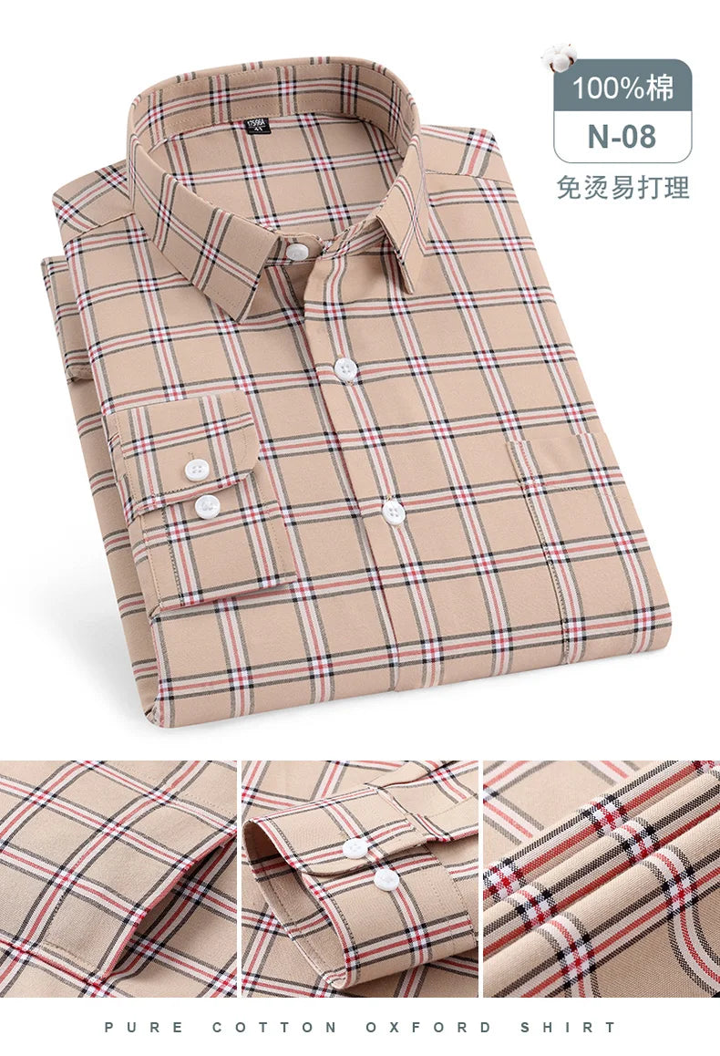 Oversize Long Sleeve Casual Shirts For Man 11XL For 150KGS 100% Cotton Oxford Plaid Business Blouse Daily Top Clothing New Style