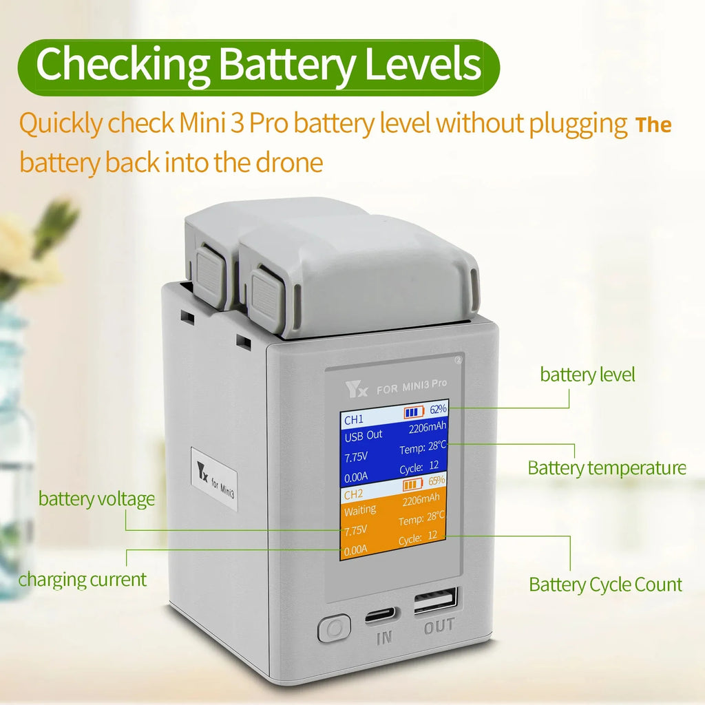 Two-way Display Charging Hub Battery Intelligent Charger for DJI Mini 5 Pro 4 Pro/ Mini 3 Pro Charging Butler Power Bank Drone