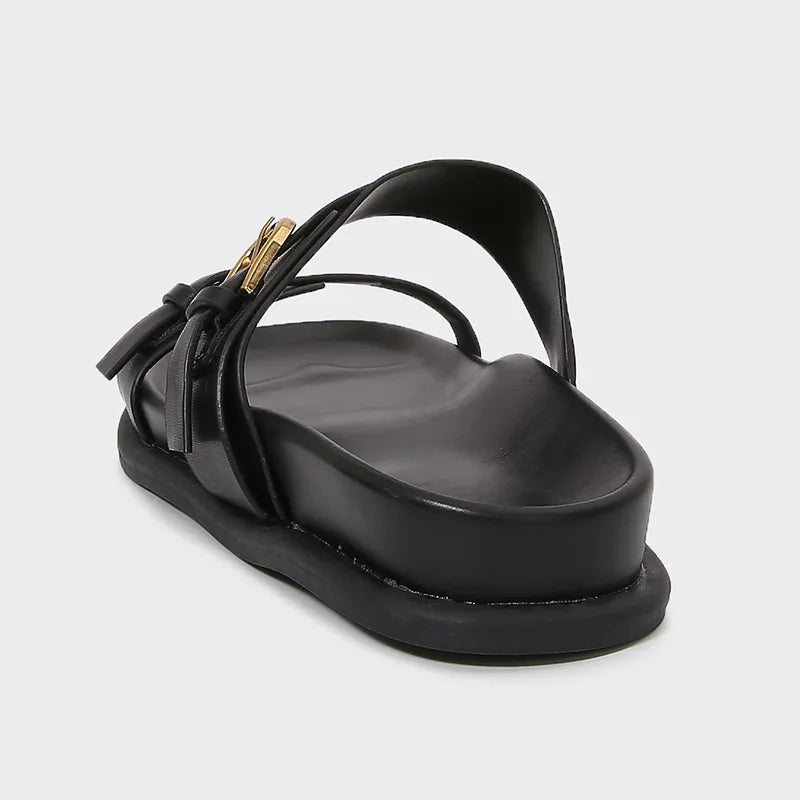 Metal Buckle Soft Leather Women Roman Shoes Thick Bottom Women Summer Slippers Leisure Comfort Non-slip Women Beach Flat Sandals