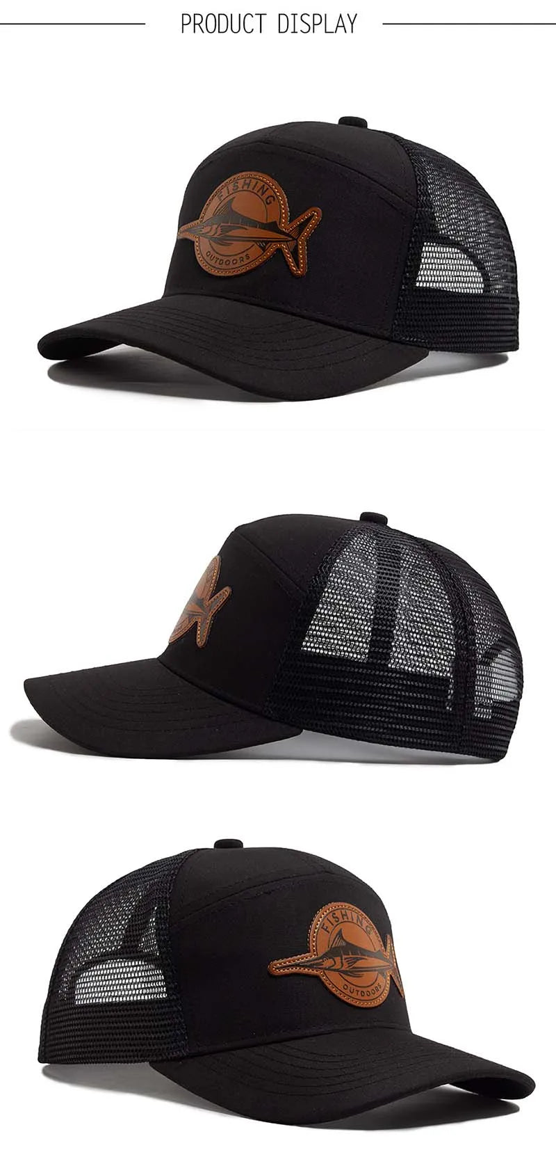 Summer Hot Sale Unisex Seven-Panel Style Trucker Hat Adjustable Baseball Cap Shark Pattern Patch Fishing Hat Mesh  Sports Dad Ha