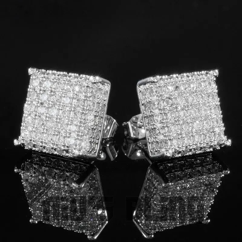 925 Sterling Silver New Bling Gold Silver Round Hip Hop Stud Earrings with Zircon Stone for Women Man Fashion Jewelry