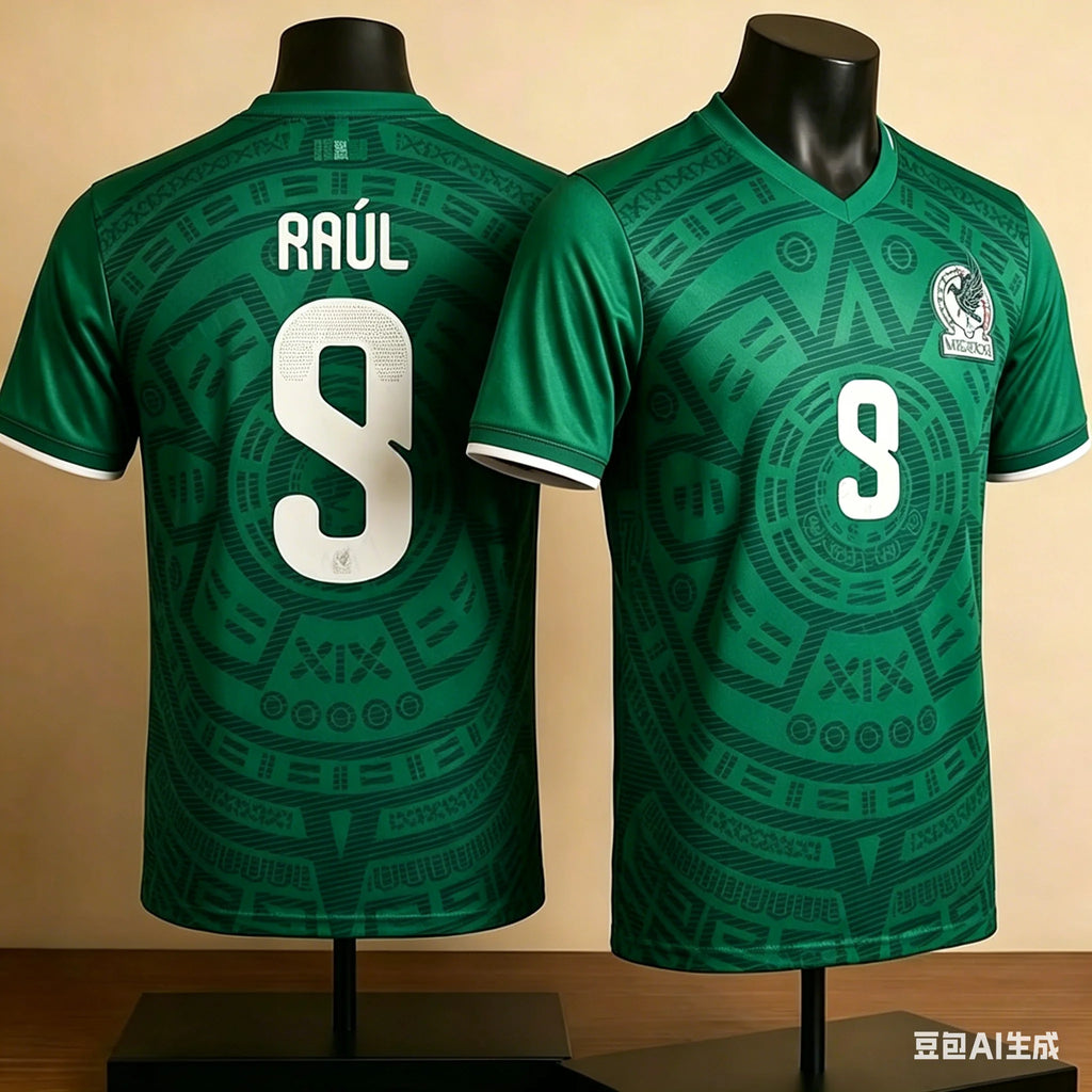 Classic Adult and Kids T-Shirt Retro Breathable Soccer Jersey Mexico Football Fan Raul No#9 Soccer Jersey for All Seasons