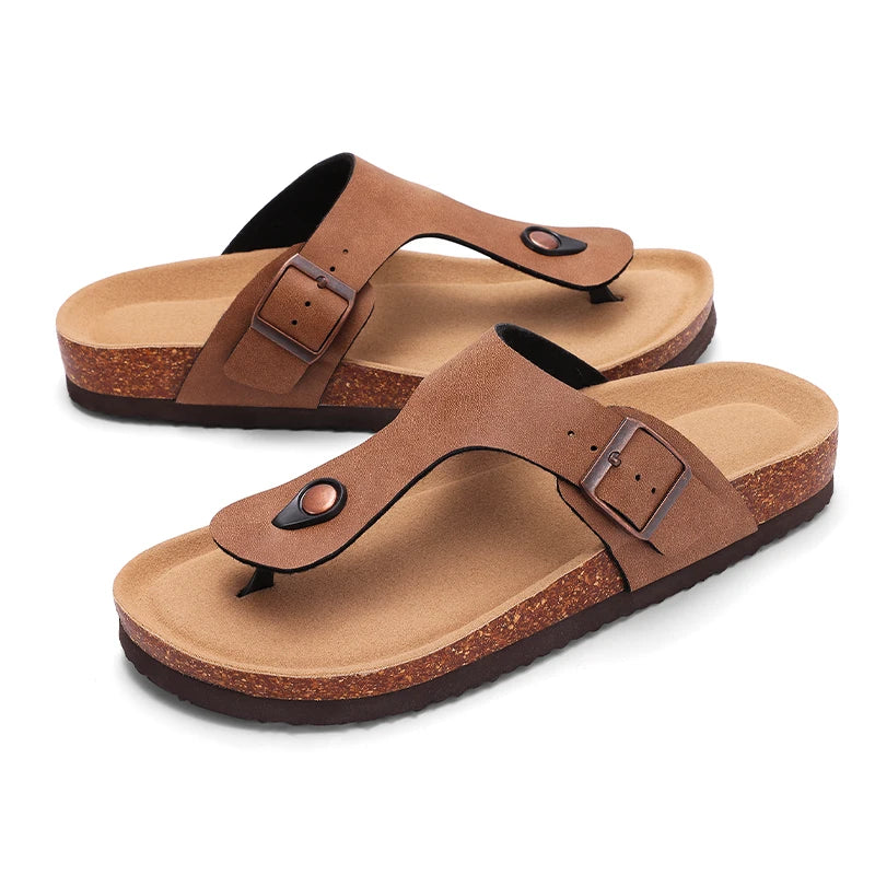 Kidmi Women's Summer Barefoot Sandals Cork Footbed Nonslip Slides Leather Clogs for Beach Essential Footwear