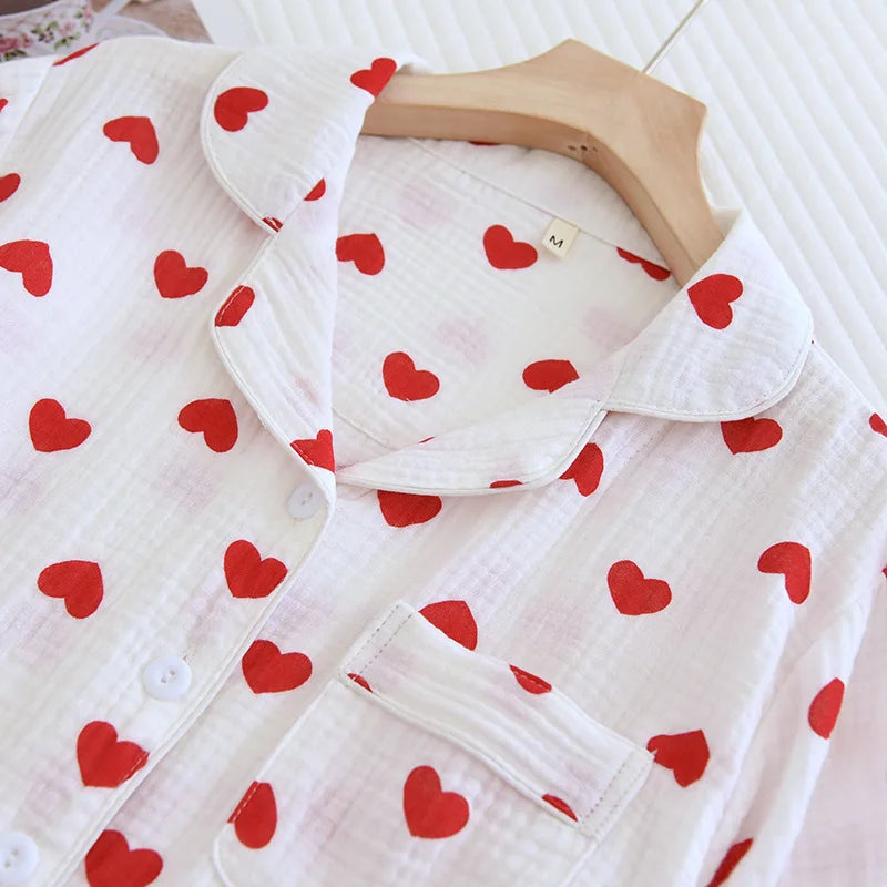 100% Cotton Pajamas Women 3Pcs Set Lounge Sleepwear Suit Spring Summer Floral Print Home Clothes Short Sleeve Sleeping Pijama